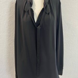 Banana Republic Elegant Black Women's Top With Ruffled Collar Sz L